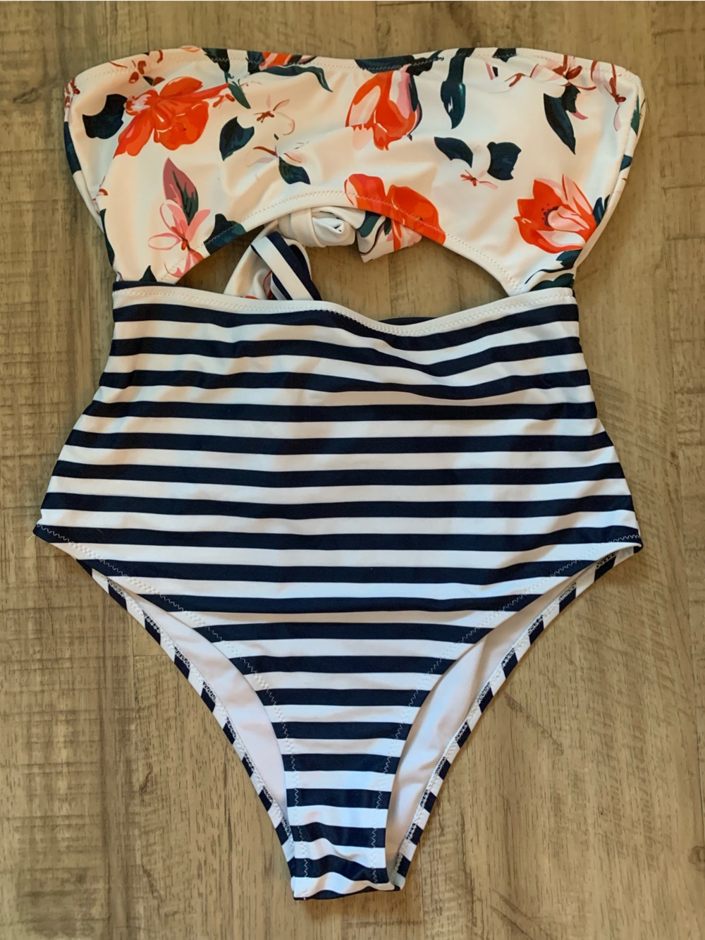 CupShe One-piece Stripes and Floral Cups with Double Tie-back